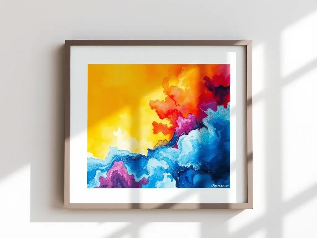 A vibrant, high-resolution print of a scanned artwork displayed in a modern frame, showcasing the quality and detail achievable through Artbox Printing & Framing's reproduction services.